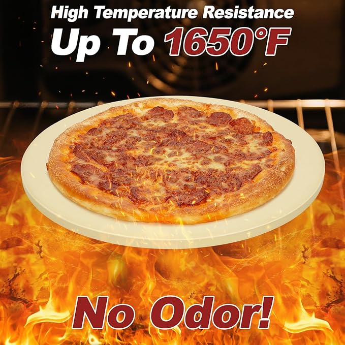 Round Pizza Stone for Grill and Oven- 15 inch Baking Stone Heavy-Duty Cordierite Pizza Stone for Bread, Cookies, Heat Proof BBQ Grilling Cooking Stone for Making Crisp Crust Pizza (Beige)