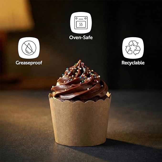Restaurantware Panificio Premium 3 oz Kraft Paper Mini Baking Cup: Paper Baking Cups Perfect for Muffins Cupcakes or Mini Snacks - Scalloped - Disposable and Recyclable - 200ct Box