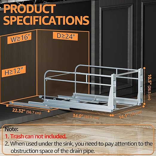 Double Pull Out Trash Can Under Cabinet with Door Mounting Kit,Under Sink Trash Can for Kitchen with Soft-Close Slides, Not Included Can，Requires Minimum Cabinets Opening 16" W X 24" D