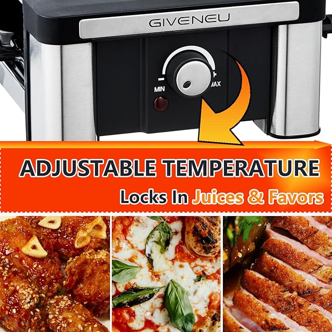 GIVENEU Raclette Grill 8 Person, 1200W Electric Indoor Table Grill with Natural Stone & Reversible Non-Stick Plate, 3-in-1 Korean BBQ Cheese Melter for Winter Family Parties & Holiday Gatherings