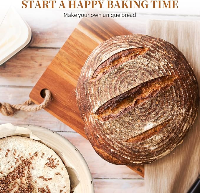 Dimpola Banneton Bread Proofing Basket Banneton Basket Set Sourdough Proofing Basket Round Proofing Bowls Handmade Rattan Baskets and Liners (Round 9 inch Baking Set)