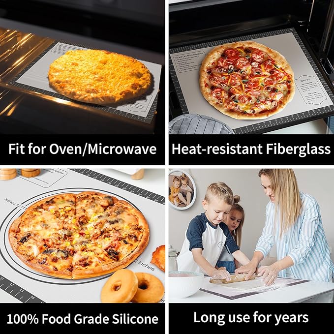 Silicone Baking Mat, Non Stick Silicone Pastry Mat for Dough Rolling, Fondant Mat, Pie Crust Pizza, Macaron,Cookie Sheet, Reusable Baking Supplier Tools White Gray 32X24INCH