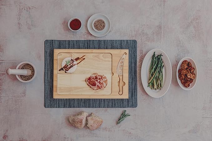 PICNIC TIME NCAA Icon Glass Top Cutting Board & Knife Set, Cheese Boards Charcuterie Boards, Serving Platter, (Parawood & Bamboo)