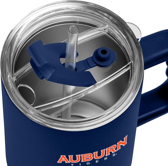 Logo Brands NCAA 40 oz Tumbler with Handle -Stainless Steel Insulated Travel Tumbler with Straw Lid – Powder Coated, Leak-Resistant, Keeps Drinks Hot/Cold – Great for Tailgating, or Everyday Use