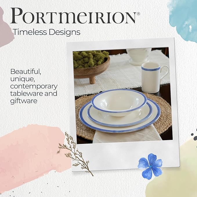 Portmeirion Potter's Brushstroke Dinner Plate (Set of 4) - 8" Earthenware Plates with Classic Brushstroke Rim - Microwave, Dishwasher, Freezer, Oven Safe - Ideal Modern Dinnerware Set (Blue)