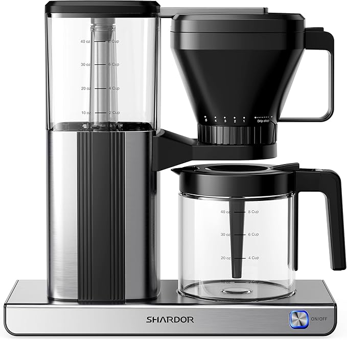 SHARDOR 8-Cup Drip Coffee Maker with Reusable Filter and Glass Coffee Pot，Black and Sliver
