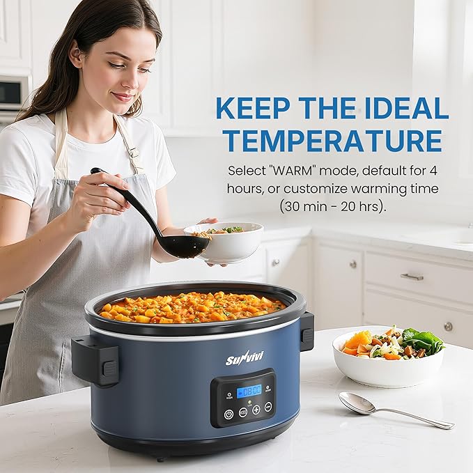 Programmable Slow Cooker with Locking Lid, Portable Multi-Cooker for Family and Gatherings, 8.5 QT Food Warmer with Adjustable Temp, Warmer with Digital Timer, Dishwasher-Safe, Blue
