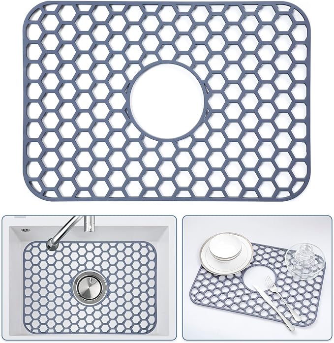 Bestjing Silicone Sink Protectors for Kitchen Sink with Center Drain -18.2"x12.5" Kitchen Accessory, Non-Slip Heat Resistant Mat for Bottom of Farmhouse Porcelain Stainless Steel, Dishwasher Safe