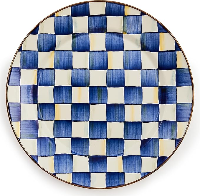 MACKENZIE-CHILDS Enamel Charger Plate, Charger Decoration for Dinner Plates or Home Decor, 12 Inches, Blue-and-White Royal Check, Set of 1