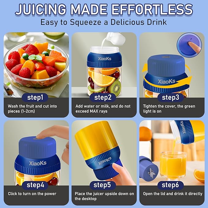 Portable Blender Personal Blenders for Shakes and Smoothies with 43oz Travel Cup, Rechargeable USB with BPA Free Cup and Lid,Small Blenders Cup for Kitchen Office Travel Gym (BLUE)