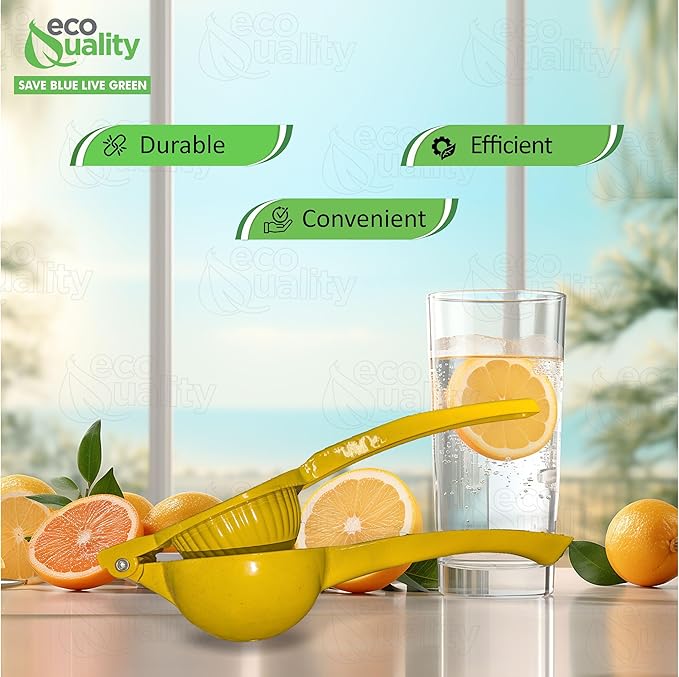 EcoQuality Heavy Duty Handheld Yellow Citrus Juice Squeezer Premium Lemon, Lime & Orange Press for Maximum Extraction Easy to Use, Durable and Rust Resistant Metal Manual Juicer (1)