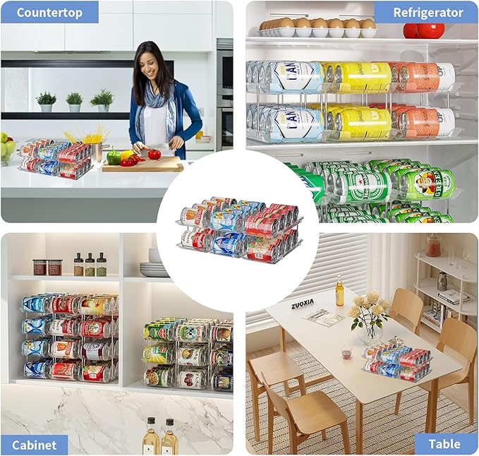 Jsyrjing Can Organizer for Pantry, Modular 2-Tier Can Dispenser with Flexible Combination Design, Clear Extra-Thick Durable 2-Pack Storage Rack for 48 Cans, Stackable for Cabinet, Fridge, Countertop