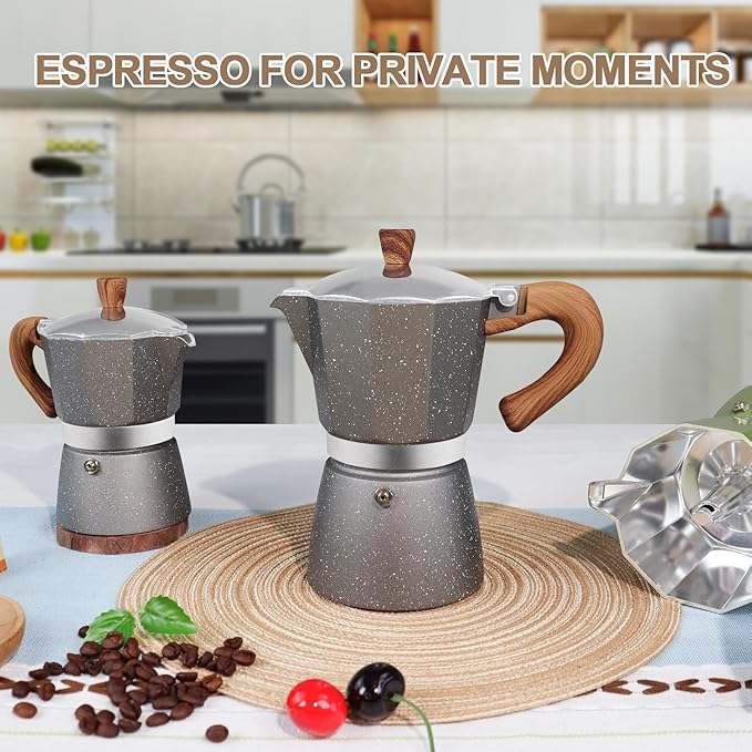 Aluminum 6 Cup 300ml Moka Pot Express Coffee Maker Stovetop Espresso Colorful Coffeemaker Italian Classic Style Brewing Greca Cafe Mocha Machine for Cafeteras Lover Camping Travel and Home Use 10oz