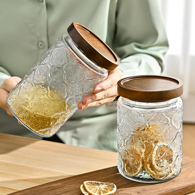 Adodeen 24oz Vintage Glass Jar With Lid, Glass Storage Containers, Airtight Kitchen Storage Containers For Sugar, Coffee, Tea, Spice, Flour, Candy Cookie, Pasta, Cereal, Cute Decorative Jars