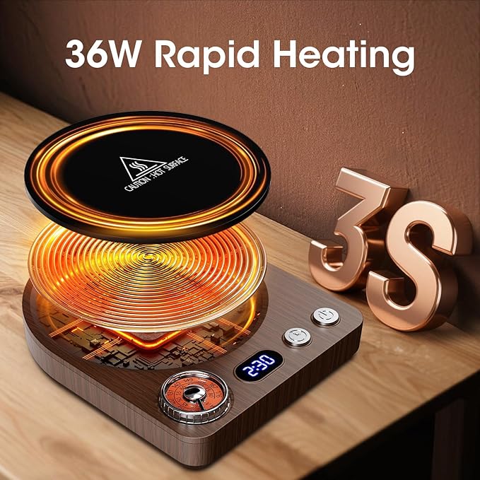 MQFORU Retro Coffee Mug Warmer, 36W Fast Heating with 9 Temp Settings & 0.5-9H Timer, Auto Shut-Off & Memory Function, Smart Desk Warmer for Coffee, Tea, Milk, Candle - Ideal Gift Accessories