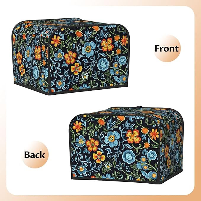 Blue Floral Covers for 4 Slice Toasters,Cute Country Bread Machine Cover with Handle,Washable Stain Resistant Kitchen Small Appliance Cover Dining Decor