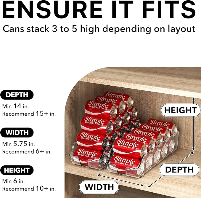 Simple Houseware Soda Can Organizer and Dispenser for Refrigerator / Pantry, Clear, Set of 6