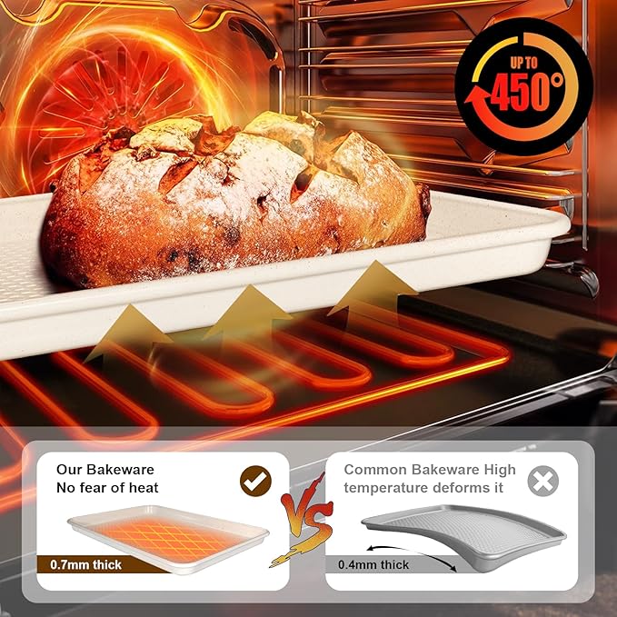 Wildone Baking Sheet Pan Set, Honeycomb Embossed Nonstick Baking Sheet 15x10 In, Thicker Carbon Steel Cookie Sheet, Even Heating Jelly Roll Pan, White, 2 Pack