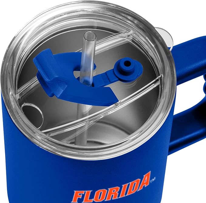 Logo Brands NCAA 40 oz Tumbler with Handle -Stainless Steel Insulated Travel Tumbler with Straw Lid – Powder Coated, Leak-Resistant, Keeps Drinks Hot/Cold – Great for Tailgating, or Everyday Use
