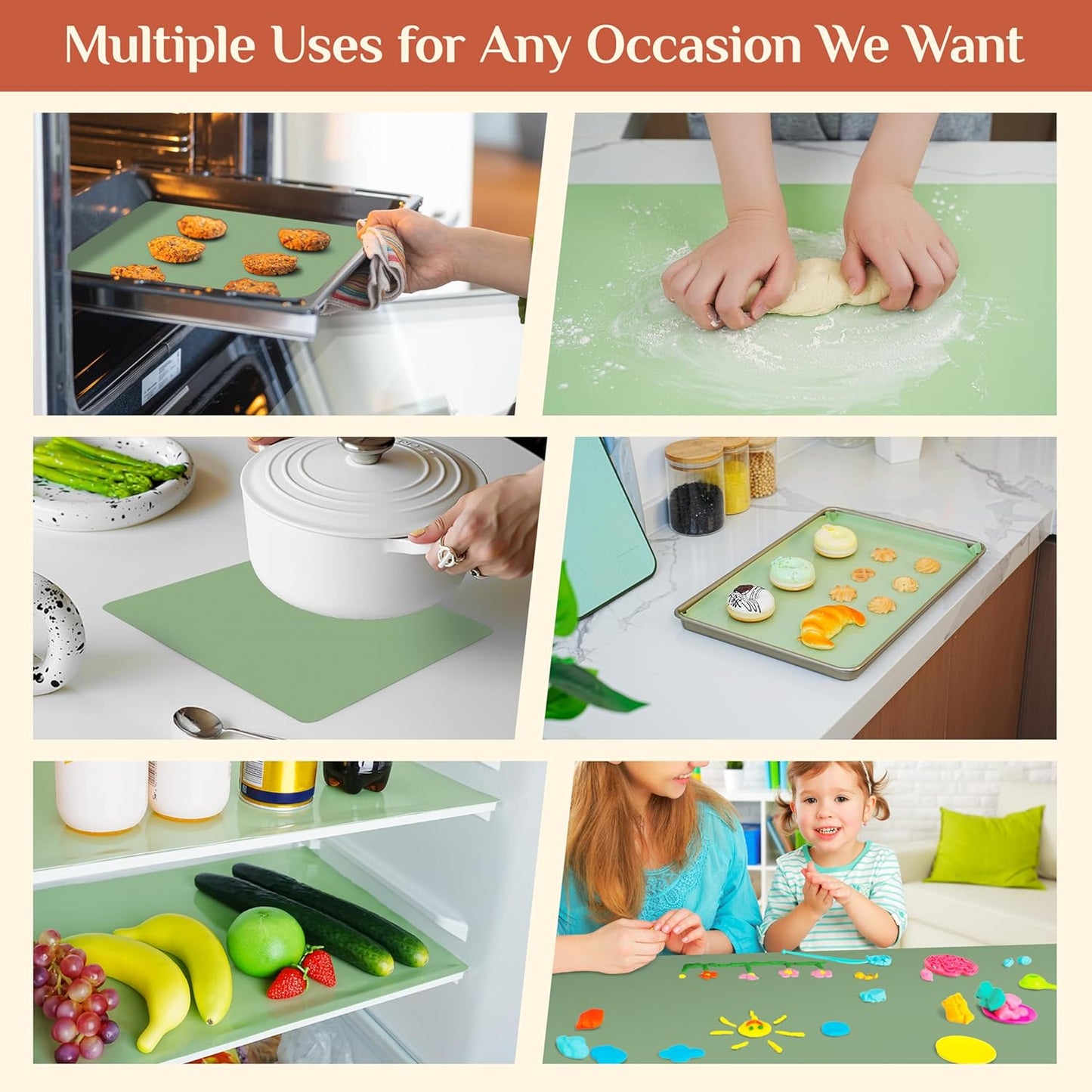 Silicone Baking Mat, 16 IN x 10 FT Free Cutting Baking Sheet,Non-Stick Reusable Dough & Pastry Mat,Non-Slip Silicone Mat Roll for Air Fryer Liner,Freeze Dryer,Oven Baking Pan,Kitchen Counter