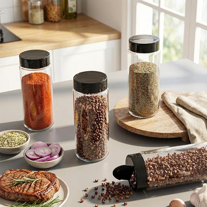 3 Pack 16 oz Glass Spice Jars with Shaker Tops Lids Large Spice Bottle with Lids for Kitchen, Herbs, Sugar, Pantry Herb Salt Pepper Storage (Round)