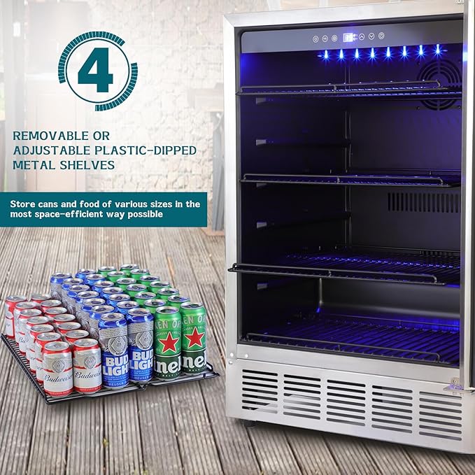 ORYMUSE 24" Outdoor Beverage Cooler Fridge - Undercounter Refrigerator, Stainless Steel Seamless Door - Holds 180 Cans, Powerful Cooling Compressor - Patio Kitchen, Commercial Use