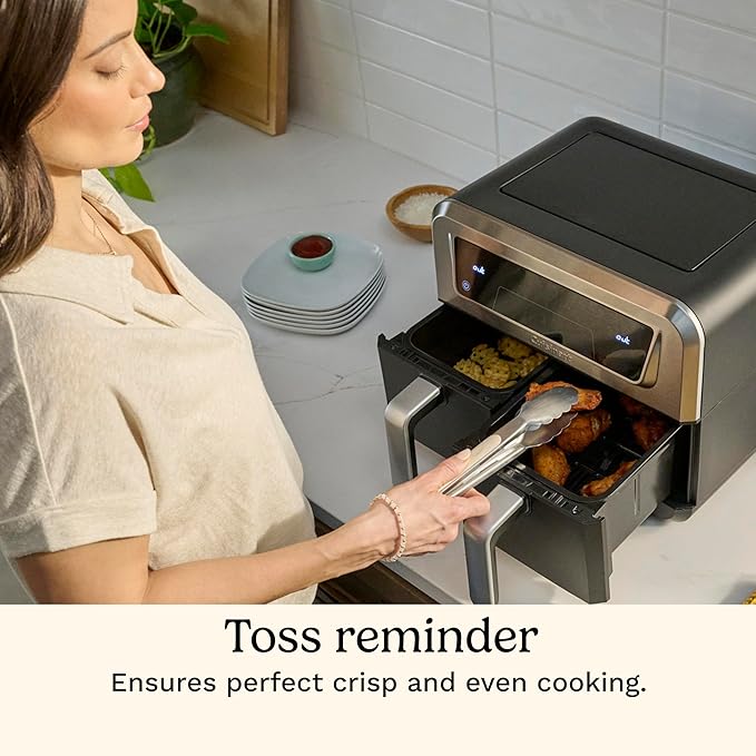 Cuisinart Dual Basket Air Fryer, 2-4.25 QT Baskets, Total 8.5 QT, 4 Functions Air Fry, Roast, Bake and Keep Warm, Features Sync Finish and Sync Settings, Toss Reminder, Auto Warm Mode and Auto-Pause