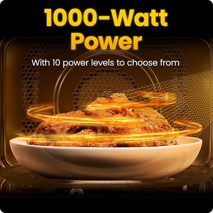 Chefman Countertop Microwave Oven 1.1 Cu. Ft., 1000 Watts with 10 Power Levels, 6 Cooking Presets with One-Touch Express Cook, Eco Mode, Child Safety Lock, & Mute Button - Black