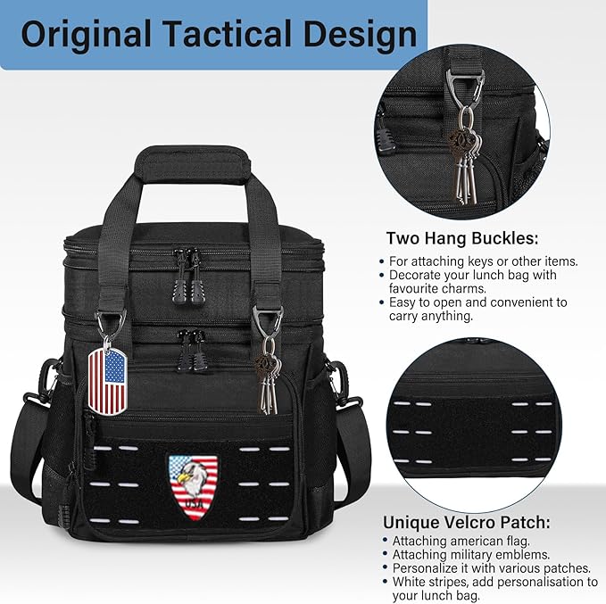 Lunch Box Cooler Bag - Tactical Insulated Lunchbox for Men - Large Soft Expandable Lunch Pail for Adults Work Outdoor Shifts Trips Black 16L