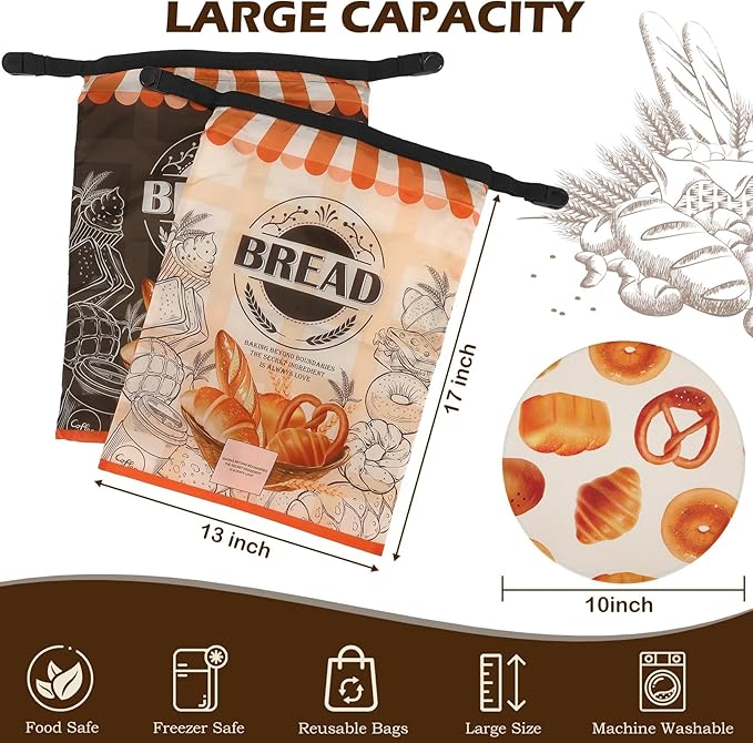 2 Pack Reusable Bread Bags for Homemade Bread, 17"×13" Sourdough Bread Storage Bags with Bowl Cover - Keep Loaf Fresh and Easy to Wash(Loaf Bread Style)