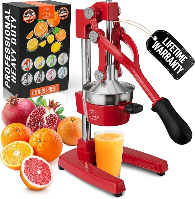 Zulay Kitchen Cast Iron Juicer - Heavy Duty Manual Juicer with Detachable Strainers for Easy Cleaning, Orange Juice Press for Citrus Fruits, Perfect for Bartenders, Juice Lovers & Health Enthusiasts