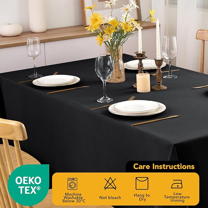 10-Pack Black Tablecloths for Rectangle Tables, 60 x 102 Inches, Stain-Resistant Polyester Fabric for 6 Foot Tables - Washable Table Covers for Weddings, Banquets, Birthday Parties, Events