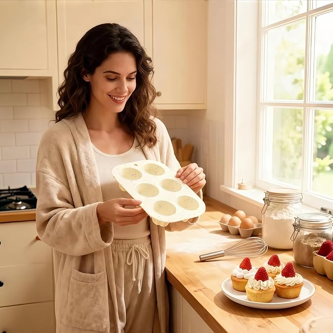 2 Pack Silicone Muffin Pan for Baking, Regular Size Nonstick Cupcake Pan, 6-Cup Silicone Muffin Tin BPA Free Dishwasher Safe, Great for Muffin Cupcake Brownie Egg Tart