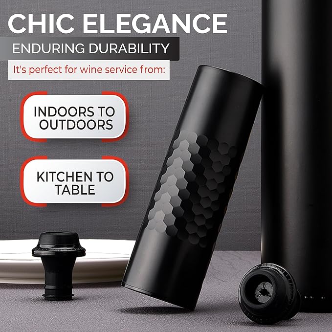 Levare – Electric Wine Set, Rechargeable Wine Saver Vacuum Pump with Stoppers and Automatic Bottle Opener with Foil Cutter, USB Charging Base, Ideal Gift for Holidays, Kitchen, Home, Wine Enthusiasts.