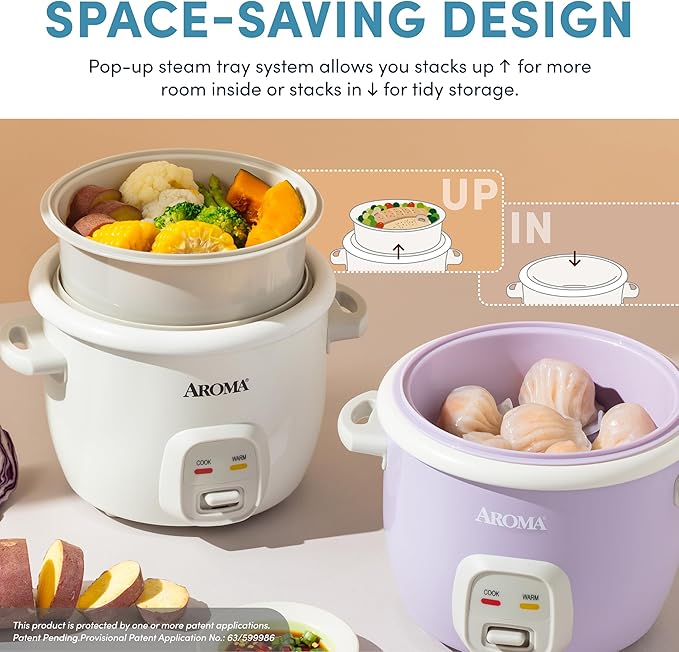 AROMA® CoreCoat Rice Cooker with Pop-Up Food Steaming Basket (4 Cups Cooked, 2 Cups Uncooked, 1 Qt)