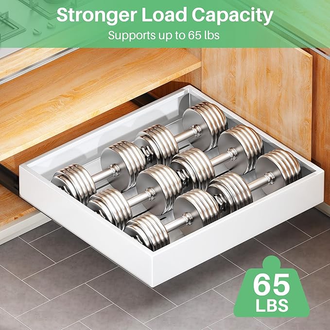 2Pack Pull out Cabinet Organizer, 21"Deep, 20"Wide Full-extension Heavy Duty Slide out Drawers Fixed with Adhesive Nano, Roll Out Shelves Sliding Cabinet for Kitchen,Bathroom,Pantry,Under Sink(White)