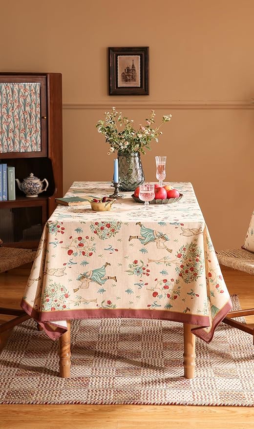 patdrea Designer Vintage Beige Tablecloth for Square Table,Italian Linen Trees Pattern Table Cloth,Decoration Cover for Kitchen Dining Christmas,Tea Party,Thanksgiving,67"x67"-Tatiana a