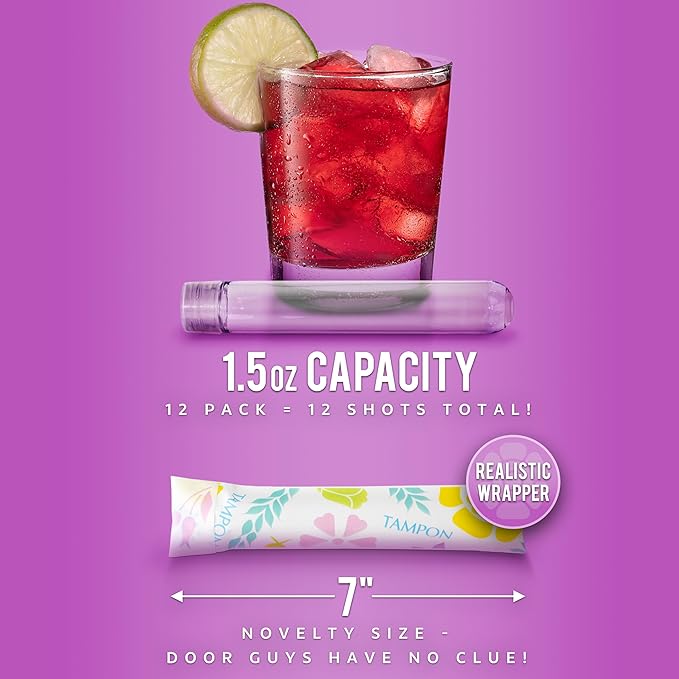 GoPong Tampon Flasks 12 Pack (18 oz Total) - Hidden Alcohol Travel Flasks for Women - Secret Liquor Containers for Nightclubs, Festivals, Cruises, and Sports Events – Includes Funnel & Spout