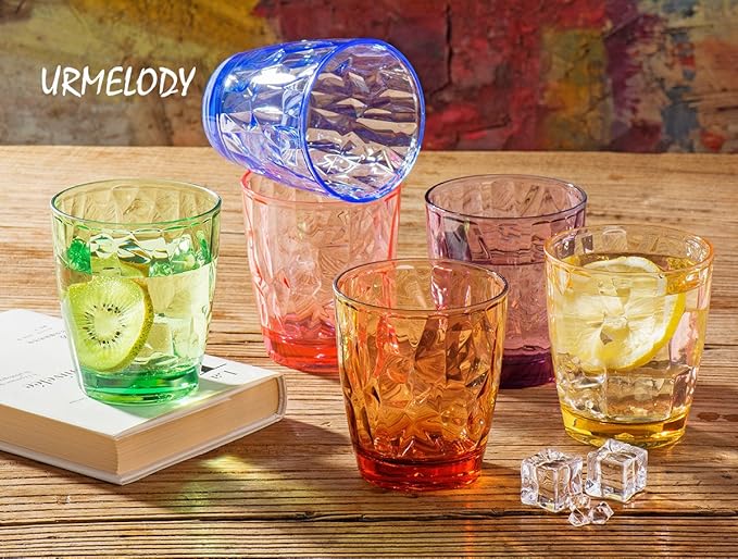 11oz Colored Drinking Glasses Set Acrylic Glassware for Kids Plastic Tumblers Cups Picnic Water Glasses Unbreakable Juice Drinkware for Camping Restaurant Beach BPA Free