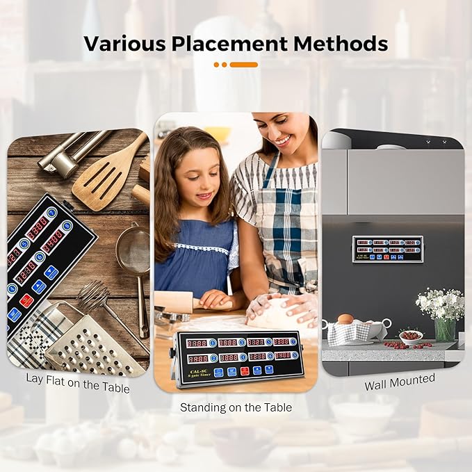 BEAMNOVA 8-Channel Digital Kitchen Timer, Commercial Timer for Restaurant, Food Timer for Cooking, Fryer Reminder, Adjustable Loud Alarm, Stainless Steel