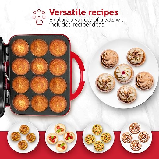 Holstein Housewares Non-Stick 12-Count Electric Cupcake Maker Machine – Bakes 12 Cupcakes, Muffins, Pizza Cups, Cinnamon Buns – Perfect for Gifts, Birthdays, Holidays, or Bake Sales, Red