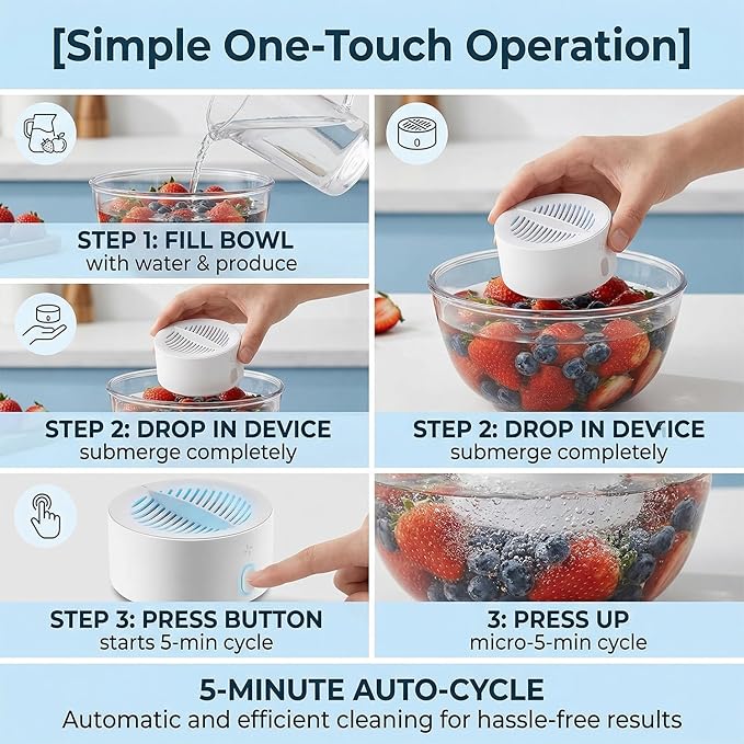 Fruit and Vveggie Cleaner Produce Cleaner - Cordless Produce Washer, OH-ion Portable Food Device for Surface Residues, IPX7 Waterproof (1)