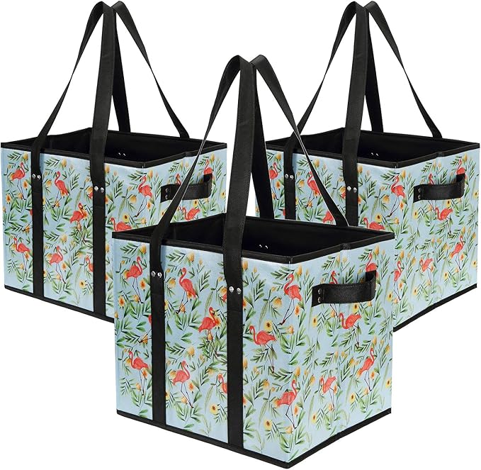 Foraineam Reusable Grocery Bags Set Durable Heavy Duty Tote Bag Collapsible Grocery Shopping Box Bag with Reinforced Bottom