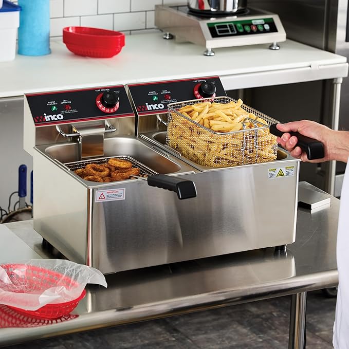 Winco Commercial-Grade Electric Countertop Deep Fryer, Dual Well,Silver