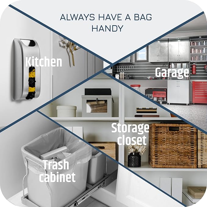 Plastic Bag Holder | Durable Plastic Wall Mount Kitchen Grocery Bag Storage Organizer | Smudge Proof, Fingerprint Resistant | Blue