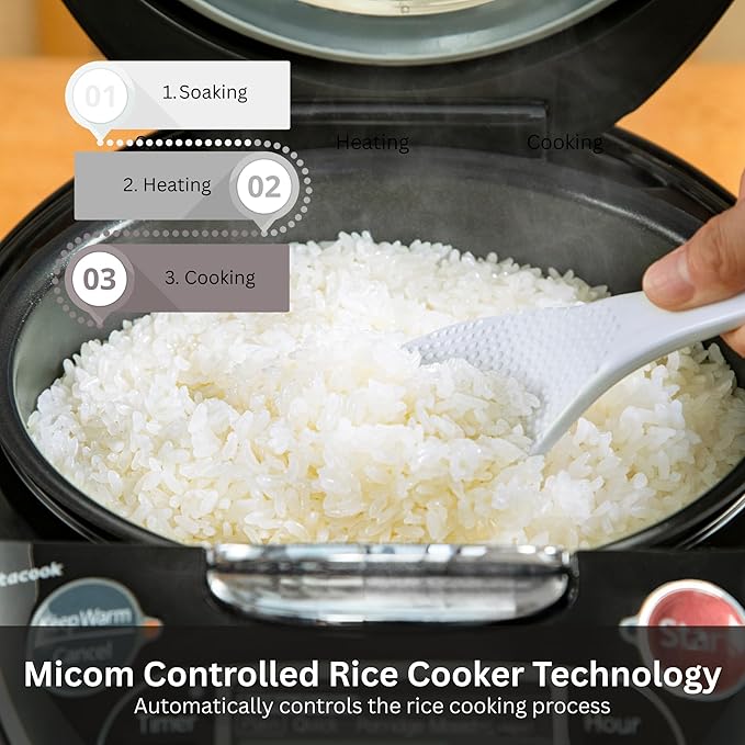 TIGER JAX-T10U-K 5.5-Cup (Uncooked) Micom Rice Cooker and Warmer with Tacook Food Steamer Cooking Tray Technology and 10 Auto-Cook Settings, Stainless Steel Black
