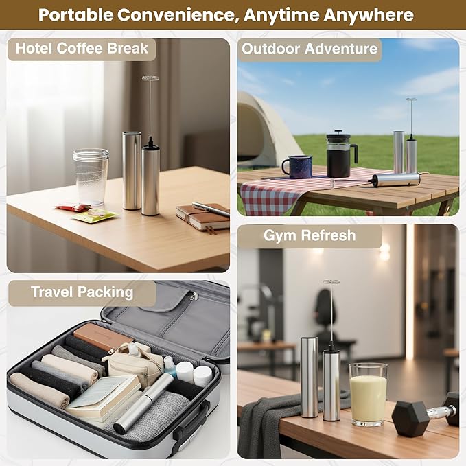 Milk Frother,Rechargeable 3 Speed Electric Coffee Foamer for Travel, Handheld Drink Mixer for Latte, Cappuccino, Coffee, Eggs, Hot Chocolate, Protein,Silver