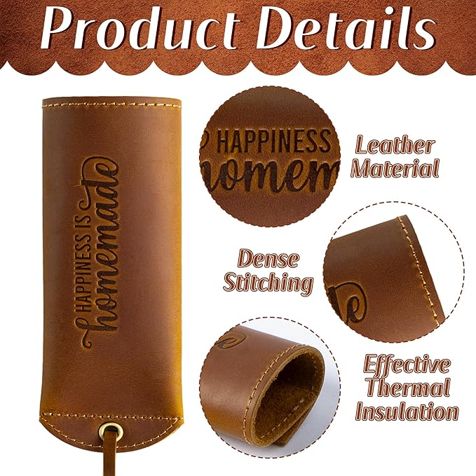GROBRO7 3Pcs Cast Iron Skillet Hot Handles Covers Set Happiness is Homemade Panhandle Sleeve Side Grip Cover, Leather Handmade Pot Holder Heat Resistant Reusable Assist for Pan Kitchen Utensils Brown