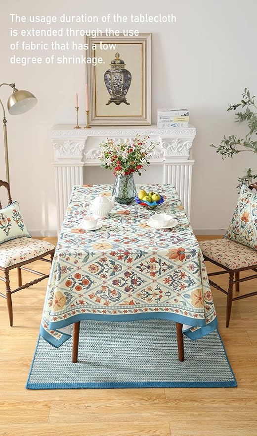 ISAENNE Designer Linen Elegant Long Tablecloth Rectangular,Colorful Floral Bohemian Table Cloth,Wrinkle Resistant Decor Tablecloths for Dining Thanksgiving Kitchen,63"*102"-Floralsea A