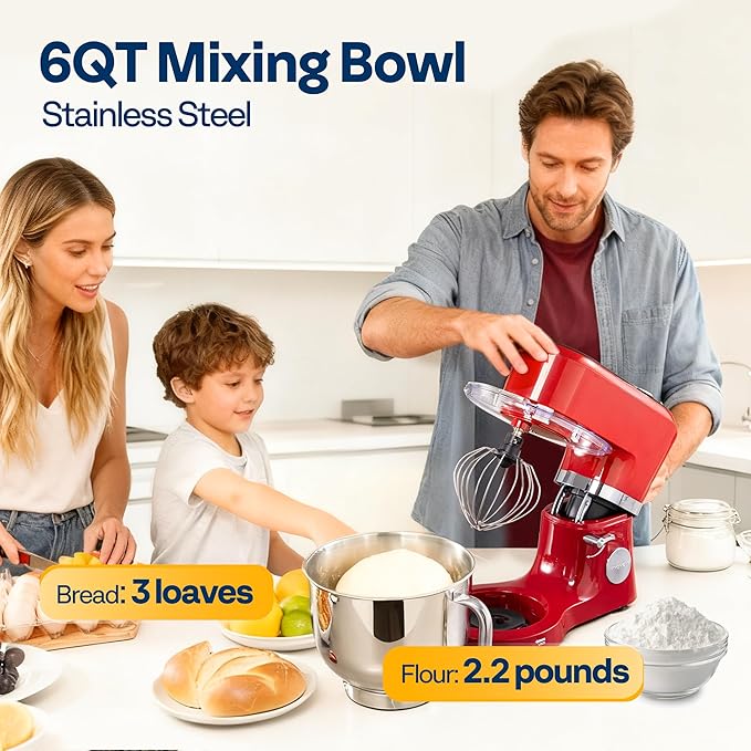 VIVOHOME Stand Mixer with Fermentation, One-Touch Presets, and 6 Qt Bowl, Red, and VIVOHOME 660W 10 Speed 6 Quart Stand Mixer with Beater, Dough Hook, Wire Whip and Egg Separator, Red